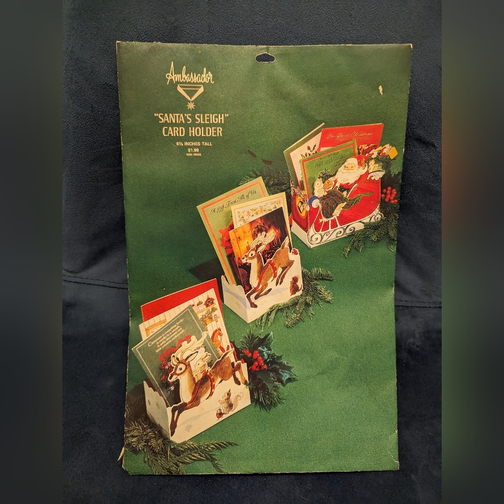 Vintage Ambassador Greeting Card Santa Sleigh Card Holder Hallmark Christmas